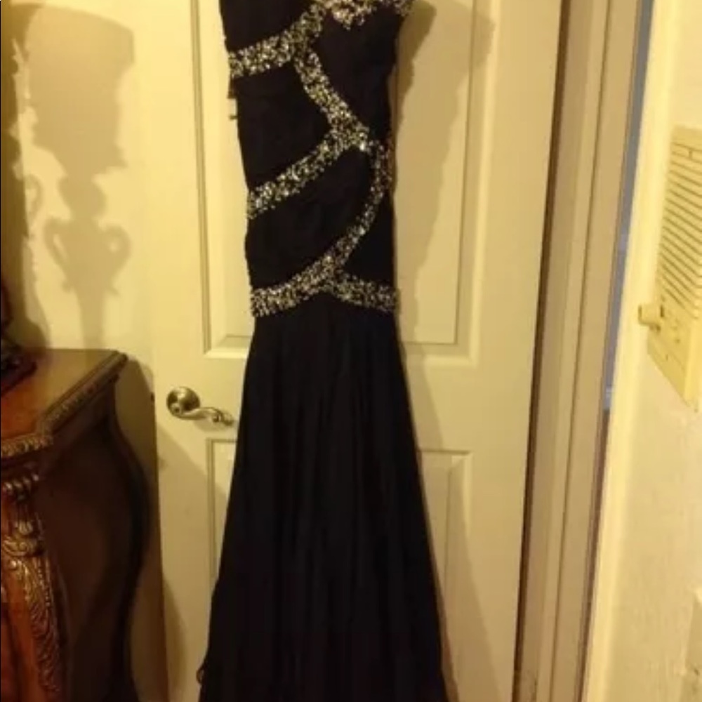 MAC DUGGAL COUTURE GOWN FORMAL BLACK SILVER - Picture 6 of 7